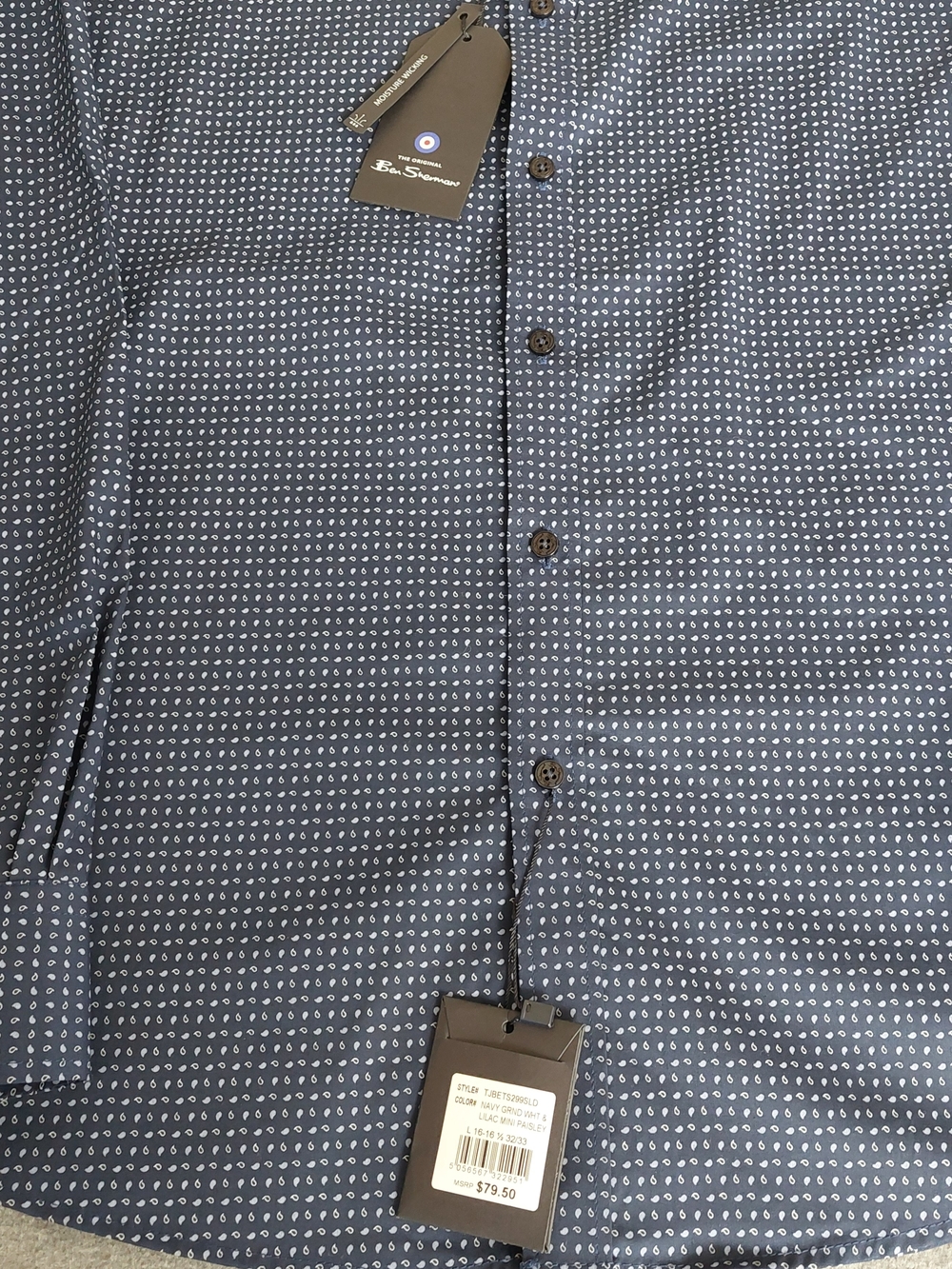 NWT Ben Sherman Men’s Slim Fit Stretch Paisley Button Down Shirt Navy L